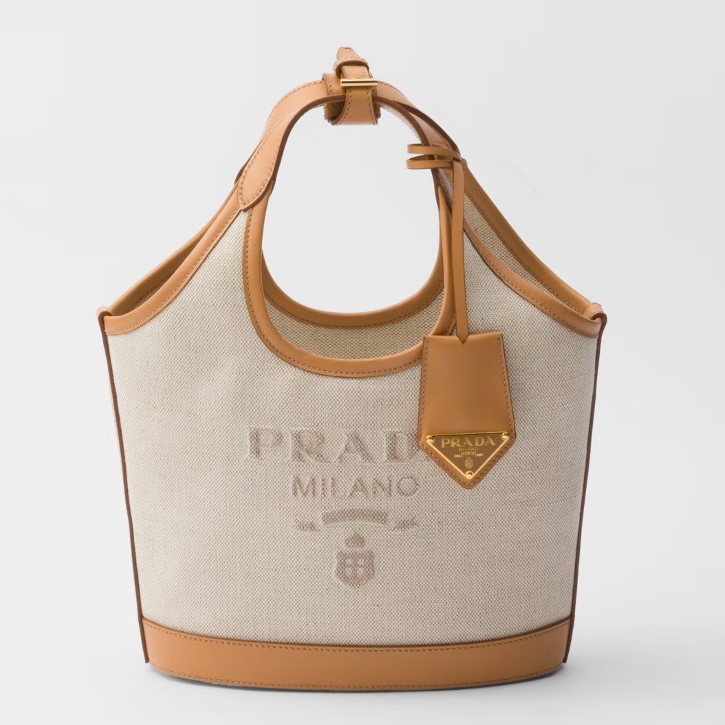 Pra*a mini buckle bag in linen blend and leather