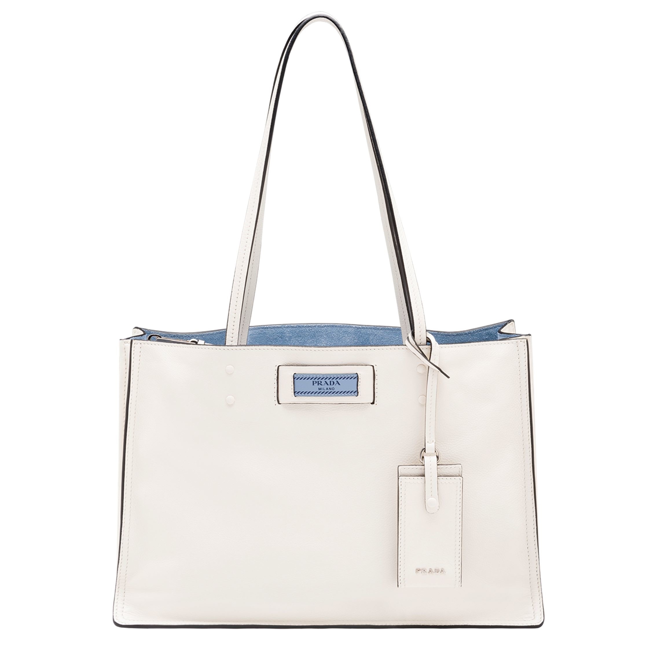 Pra*a etiquette tote bag in white calf leather