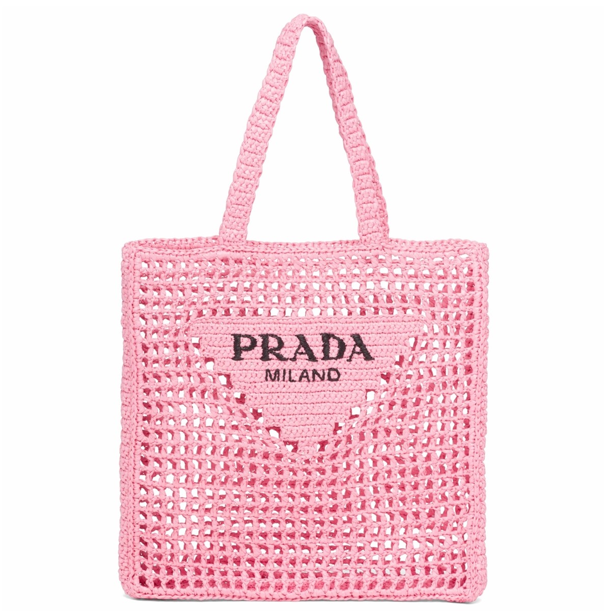 Pra*a small tote bag in pink woven raffia