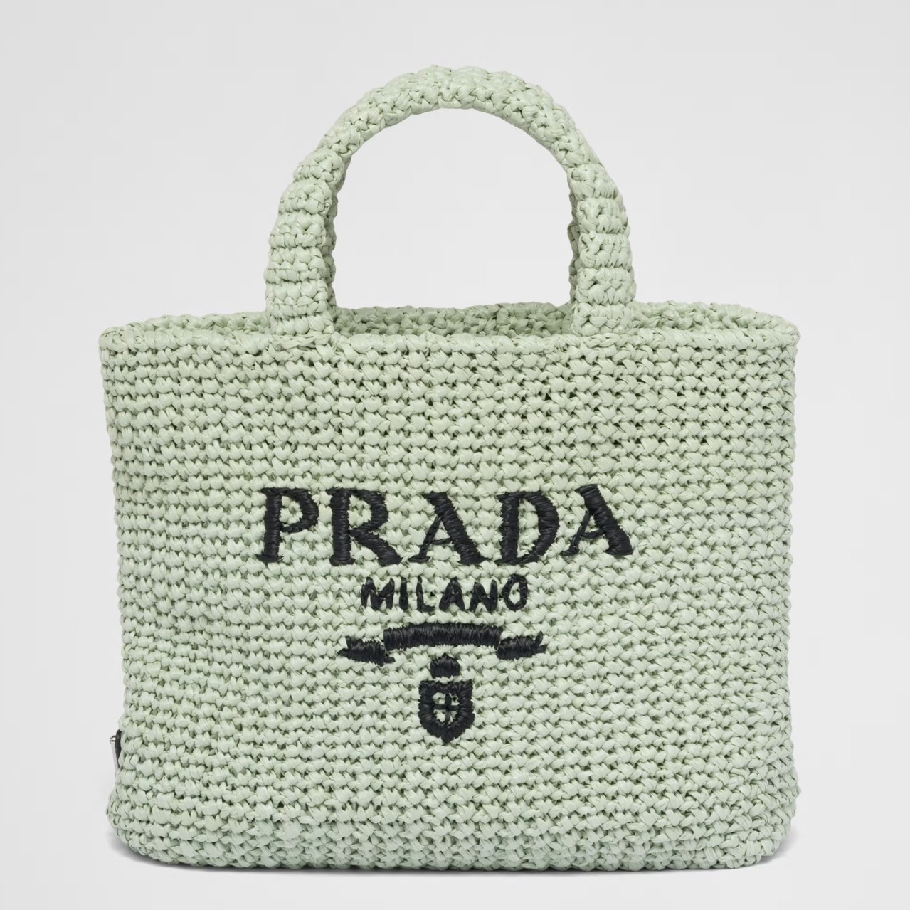 Pra*a small crochet tote bag in aqua raffia-effect yarn