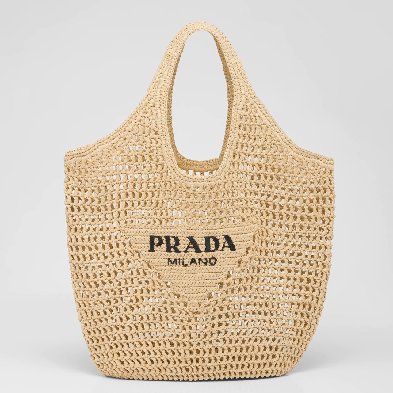 Pra*a large tote bag in beige woven raffia