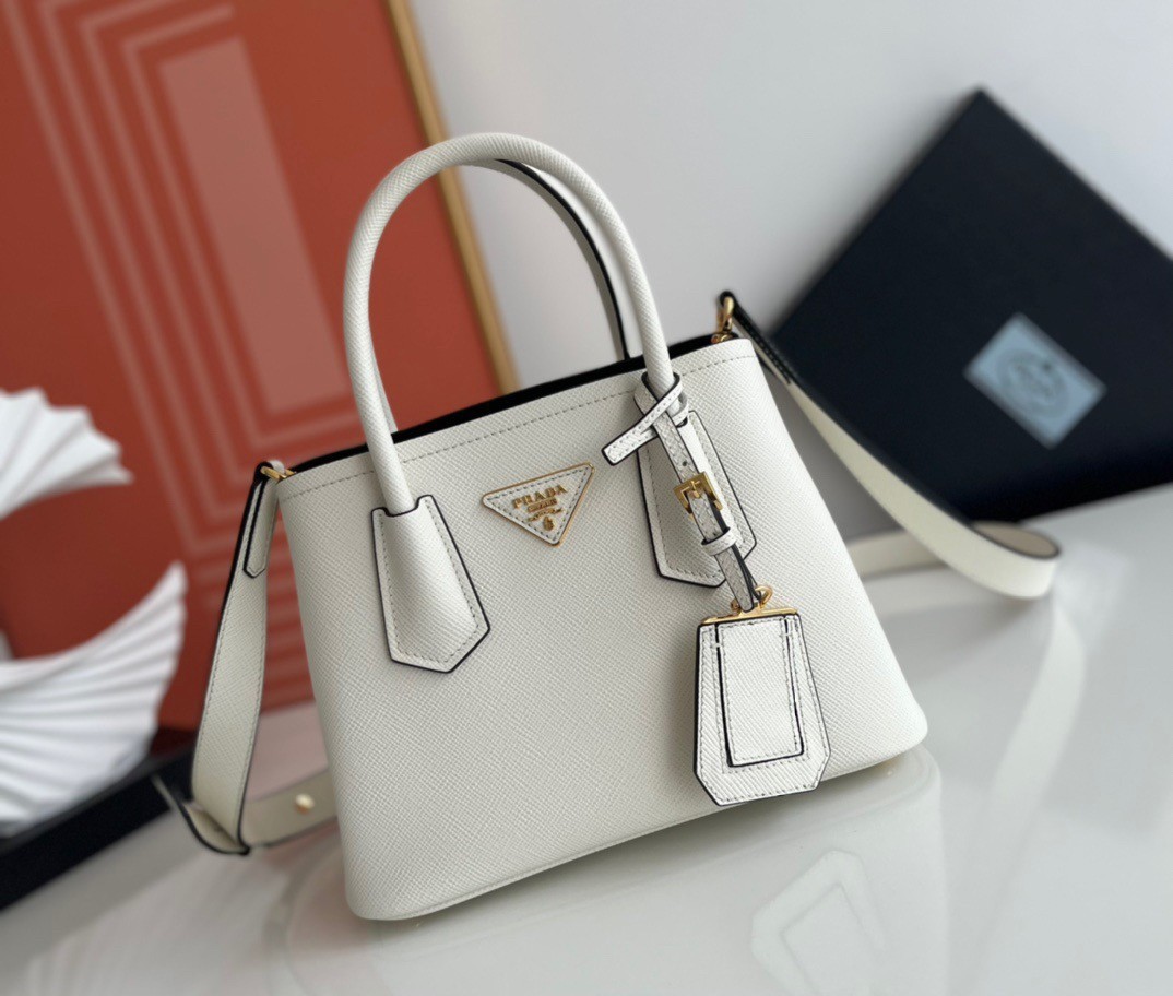 Pra*a double mini bag in white saffiano leather