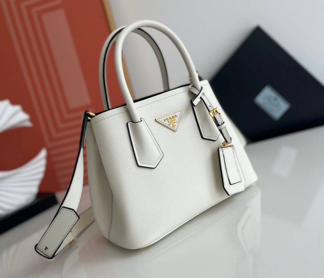 Pra*a double mini bag in white saffiano leather