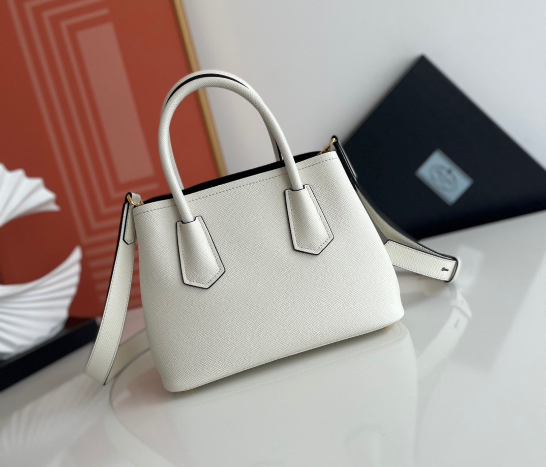 Pra*a double mini bag in white saffiano leather