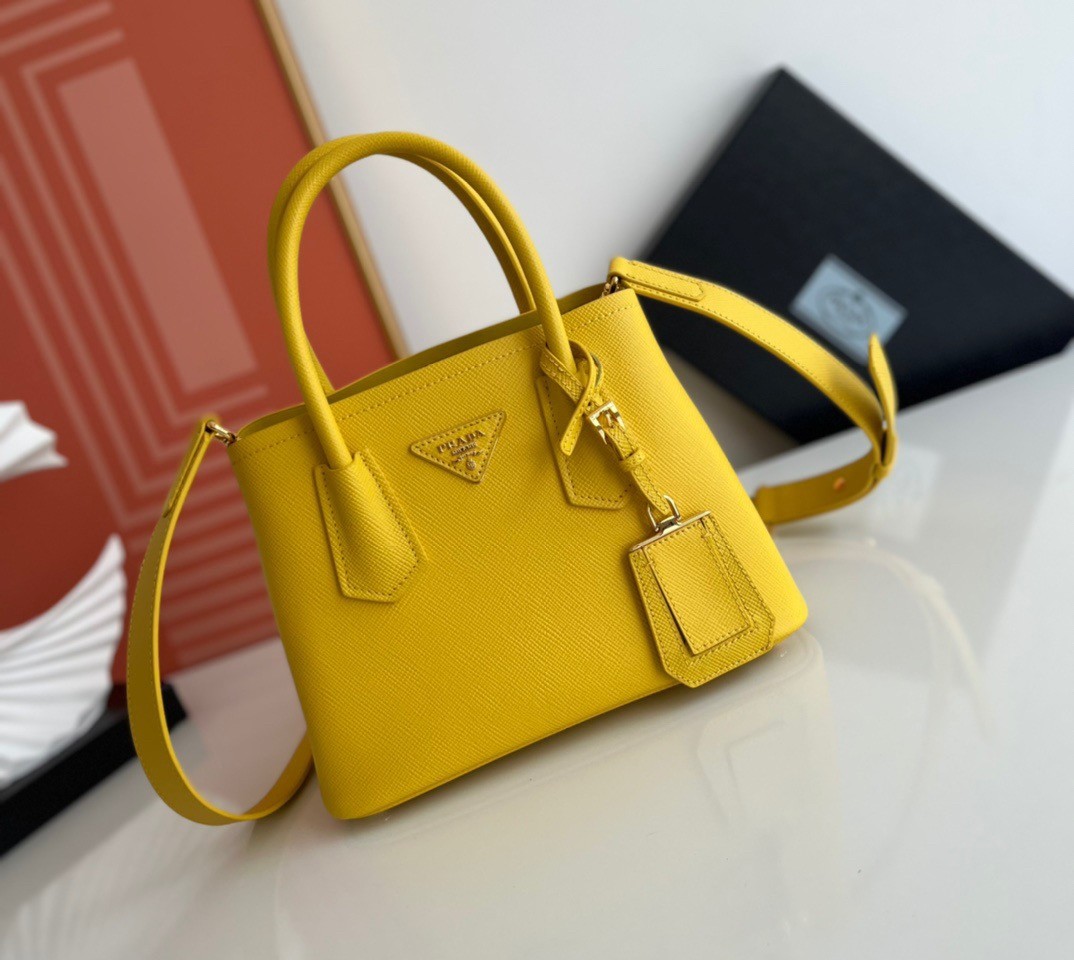 Pra*a double mini bag in yellow saffiano leather