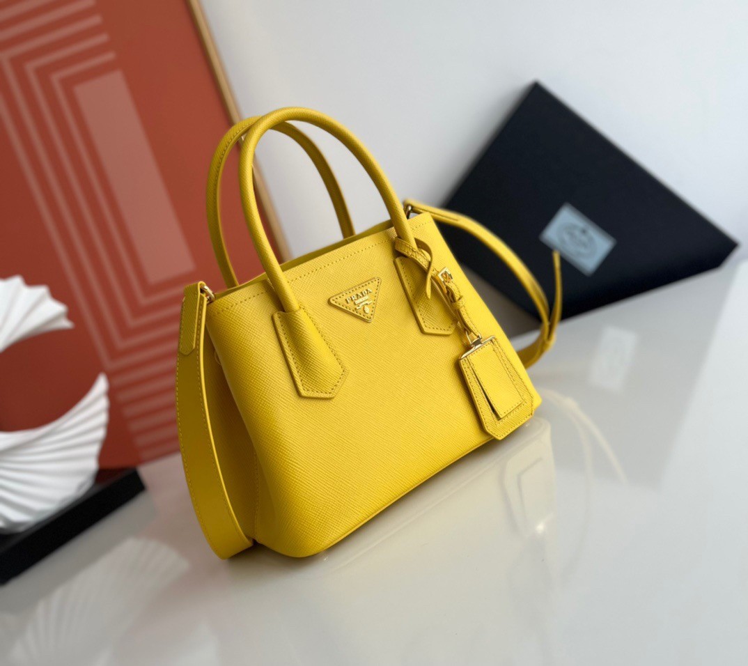 Pra*a double mini bag in yellow saffiano leather