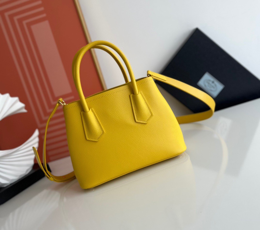 Pra*a double mini bag in yellow saffiano leather
