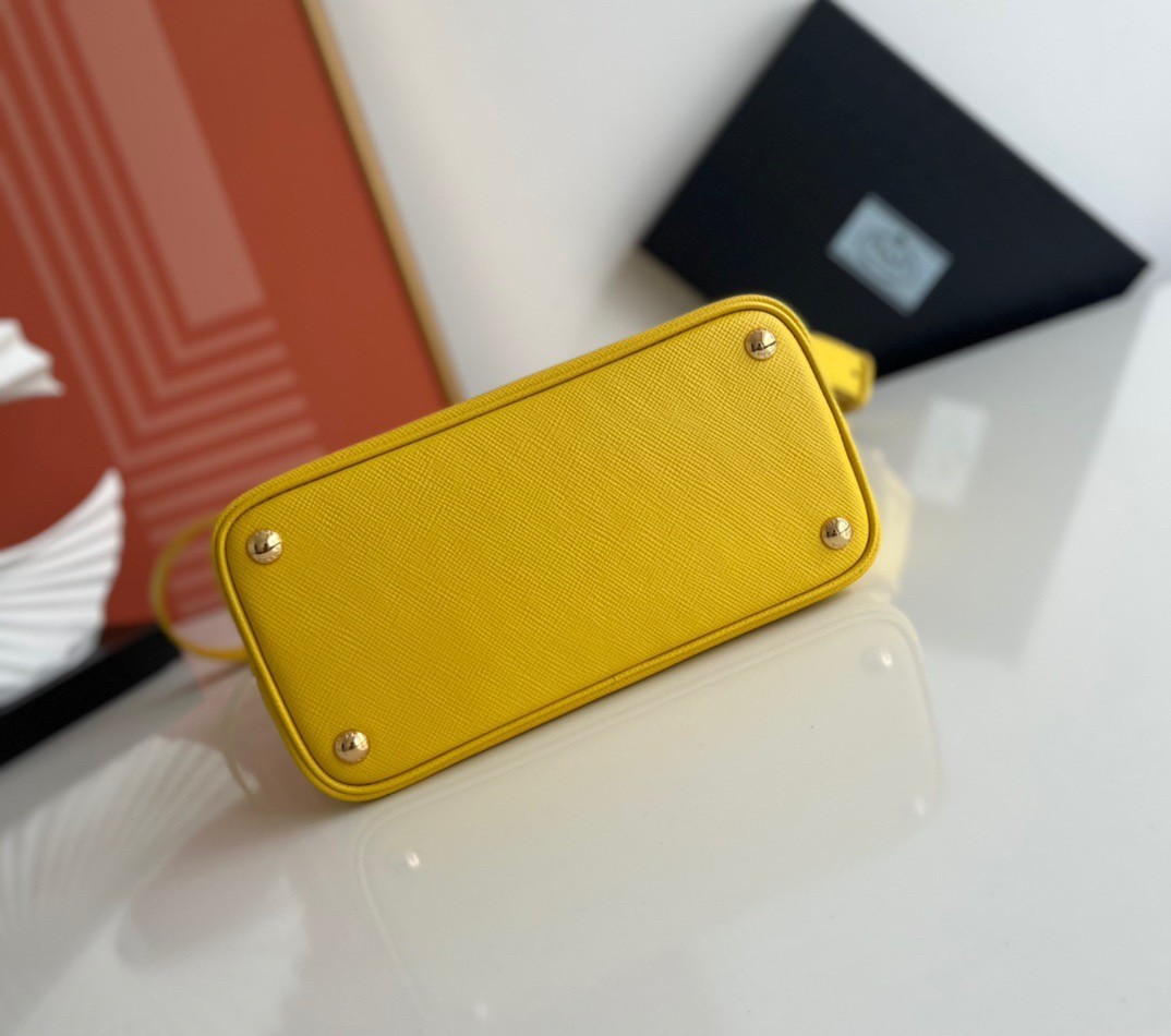Pra*a double mini bag in yellow saffiano leather