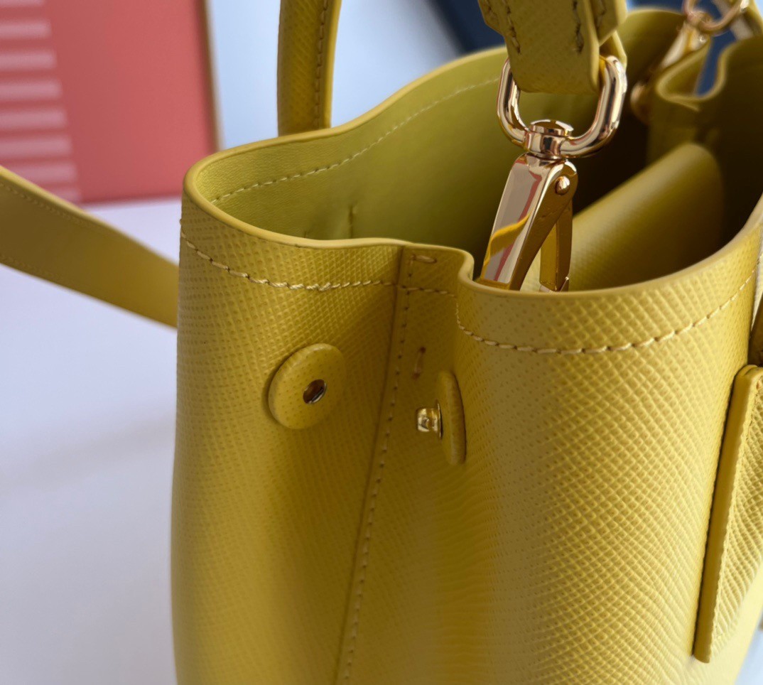 Pra*a double mini bag in yellow saffiano leather