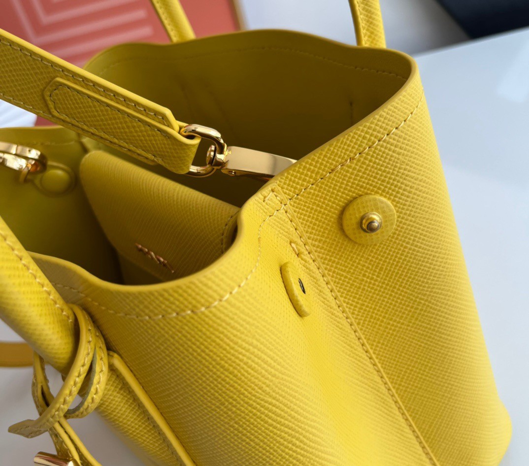 Pra*a double mini bag in yellow saffiano leather