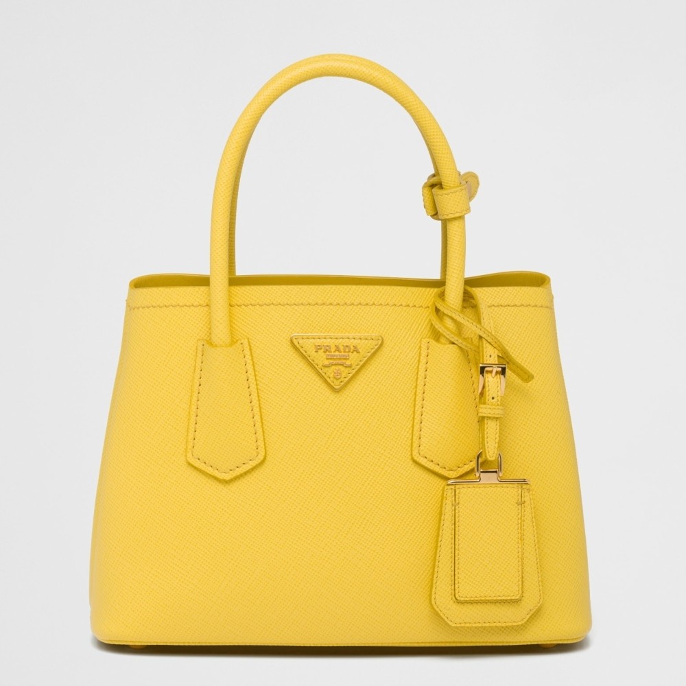Pra*a double mini bag in yellow saffiano leather