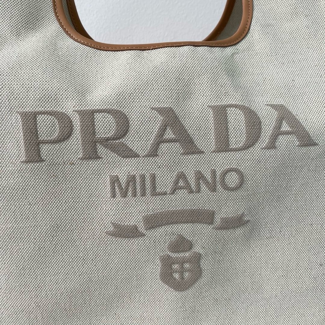 Pra*a large tote bag in linen blend and leather