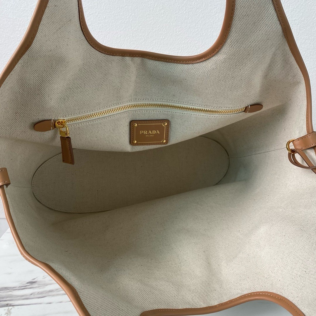 Pra*a large tote bag in linen blend and leather