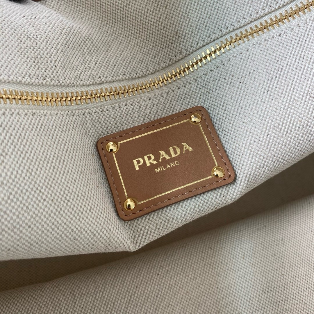 Pra*a large tote bag in linen blend and leather