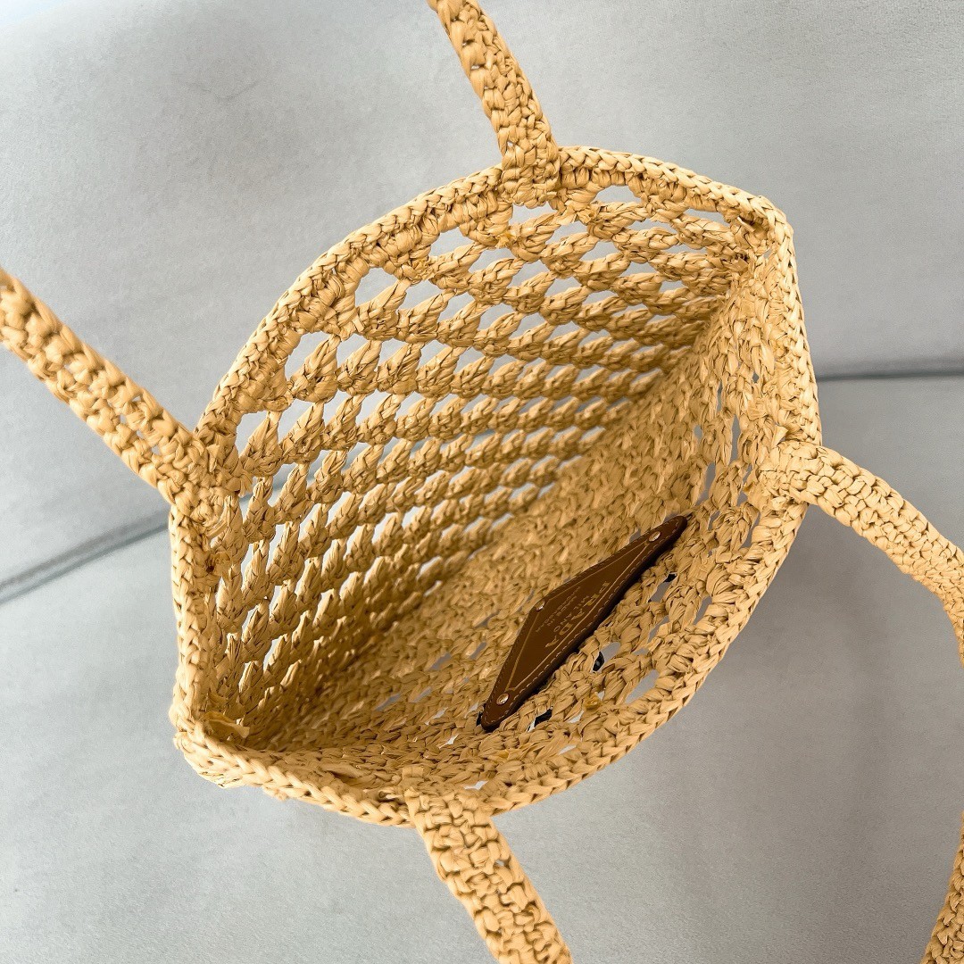 Pra*a crochet tote bag in beige raffia-effect yarn
