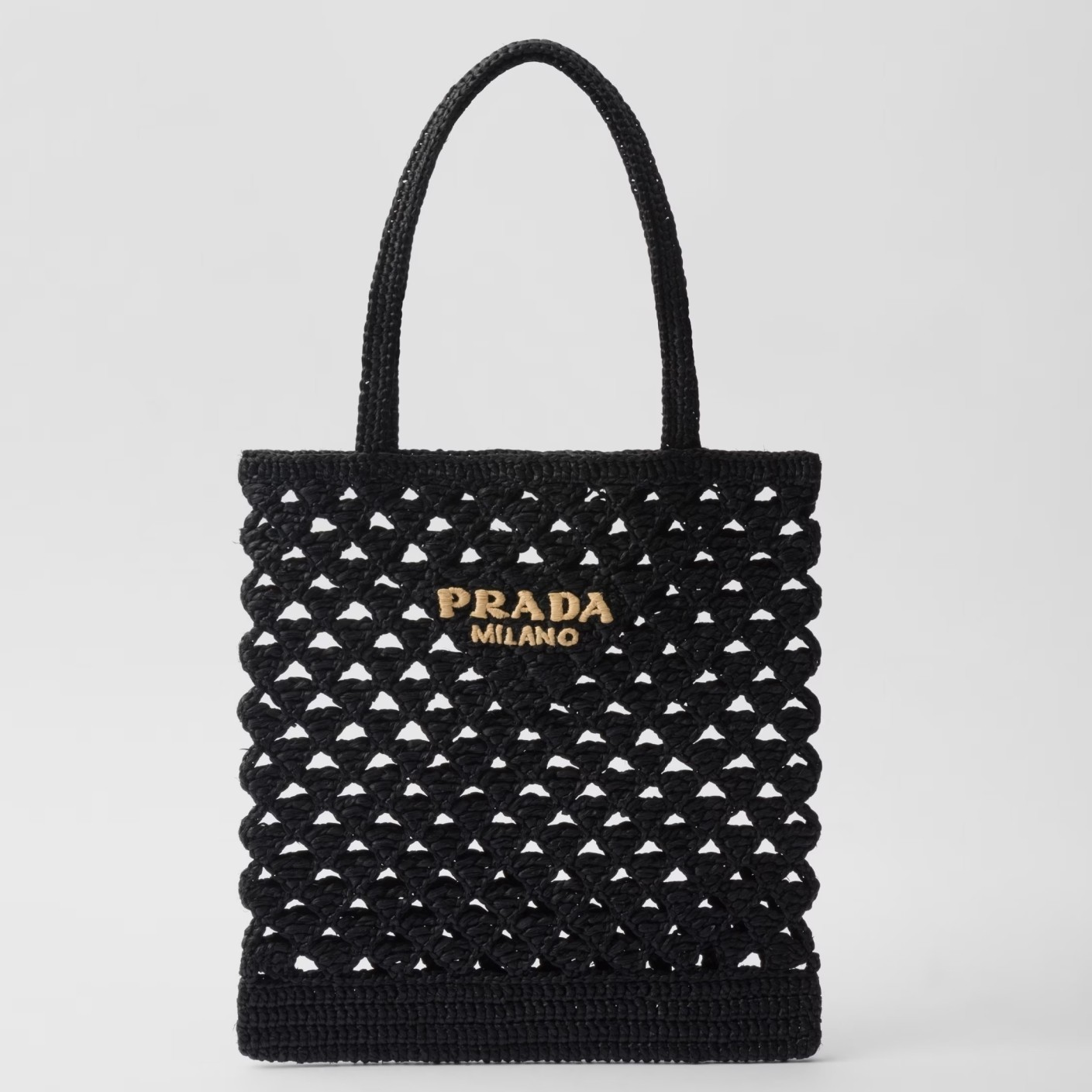 Pra*a crochet tote bag in black raffia-effect yarn