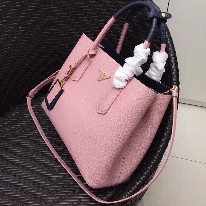 Pra*a bicolor double medium pink saffiano bag
