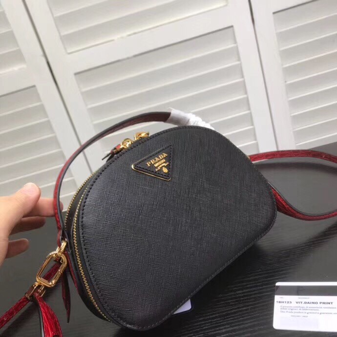 Pra*a odette black saffiano and red crocodile bag