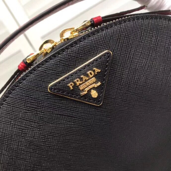 Pra*a odette black saffiano and red crocodile bag