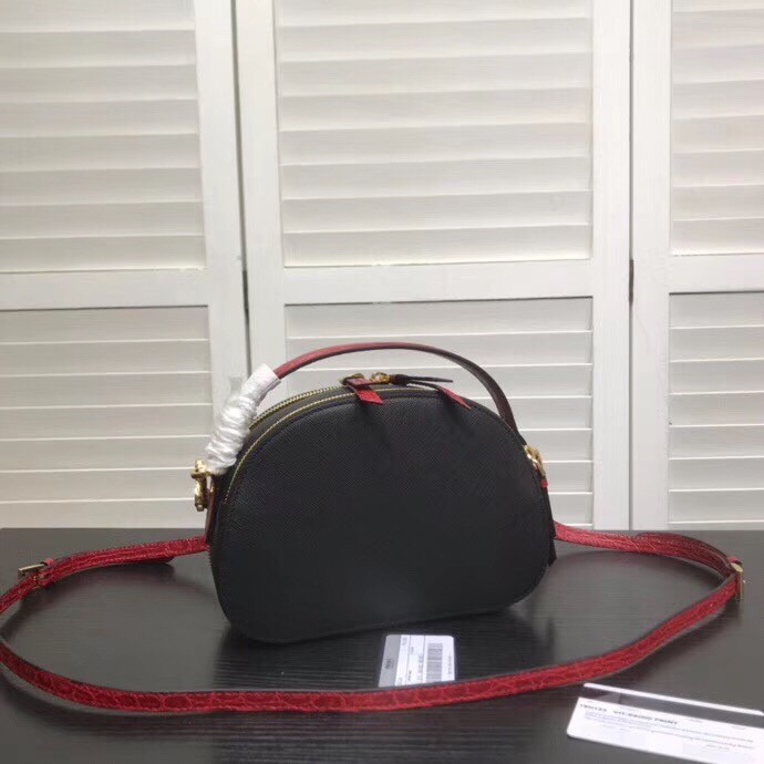 Pra*a odette black saffiano and red crocodile bag