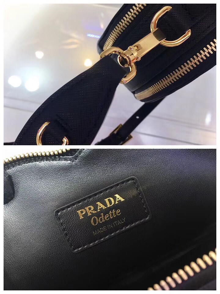 Pra*a odette heart bag in black saffiano leather
