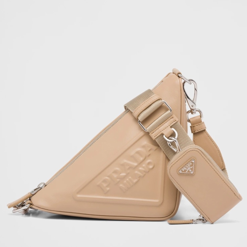 Pra*a triangle shoulder bag in beige leather