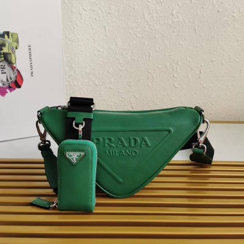 Pra*a triangle shoulder bag in green leather