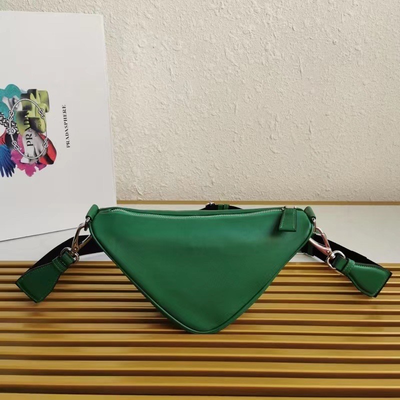 Pra*a triangle shoulder bag in green leather
