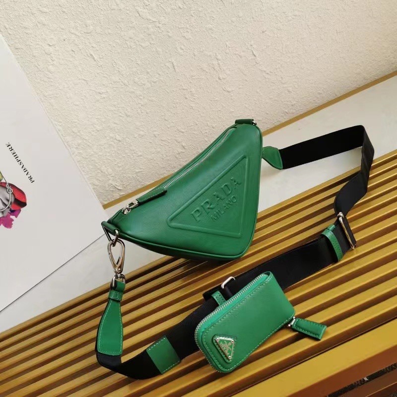 Pra*a triangle shoulder bag in green leather