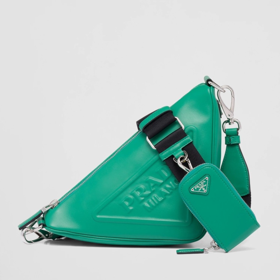 Pra*a triangle shoulder bag in green leather