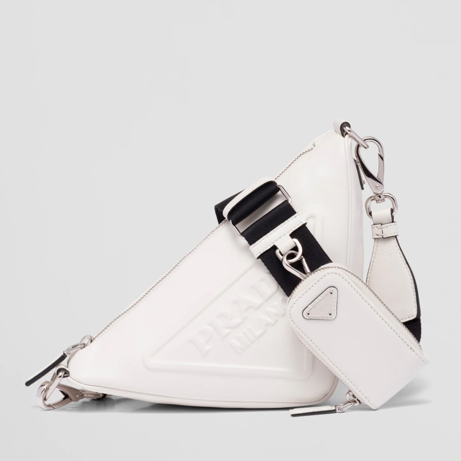 Pra*a triangle shoulder bag in white leather