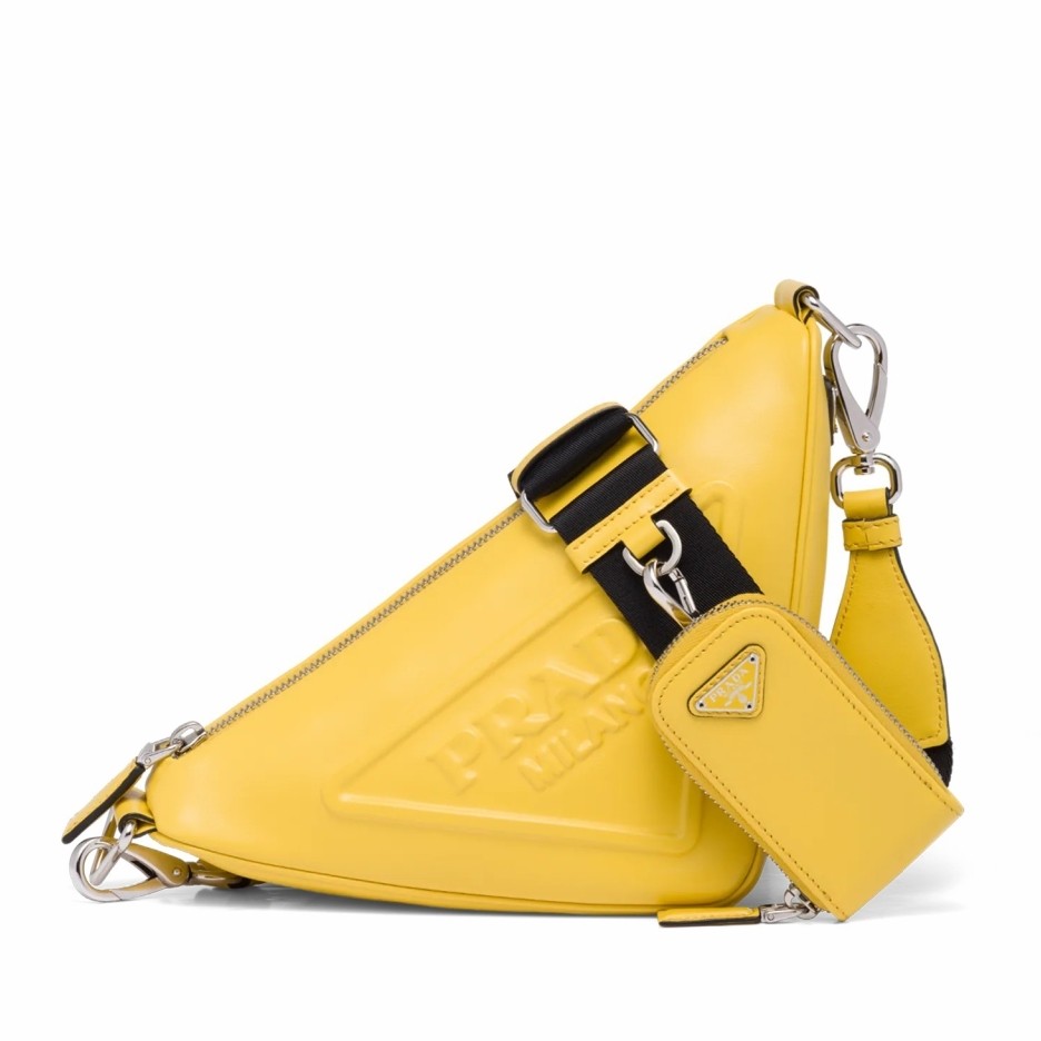 Pra*a triangle shoulder bag in yellow leather