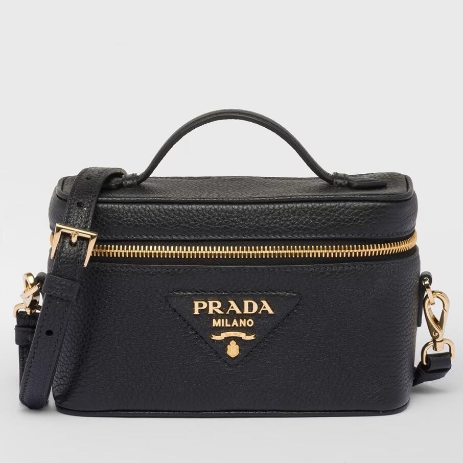 Pra*a mini vanity bag in black grained leather