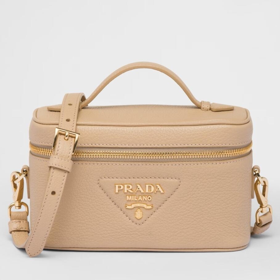 Pra*a mini vanity bag in sand beige grained leather