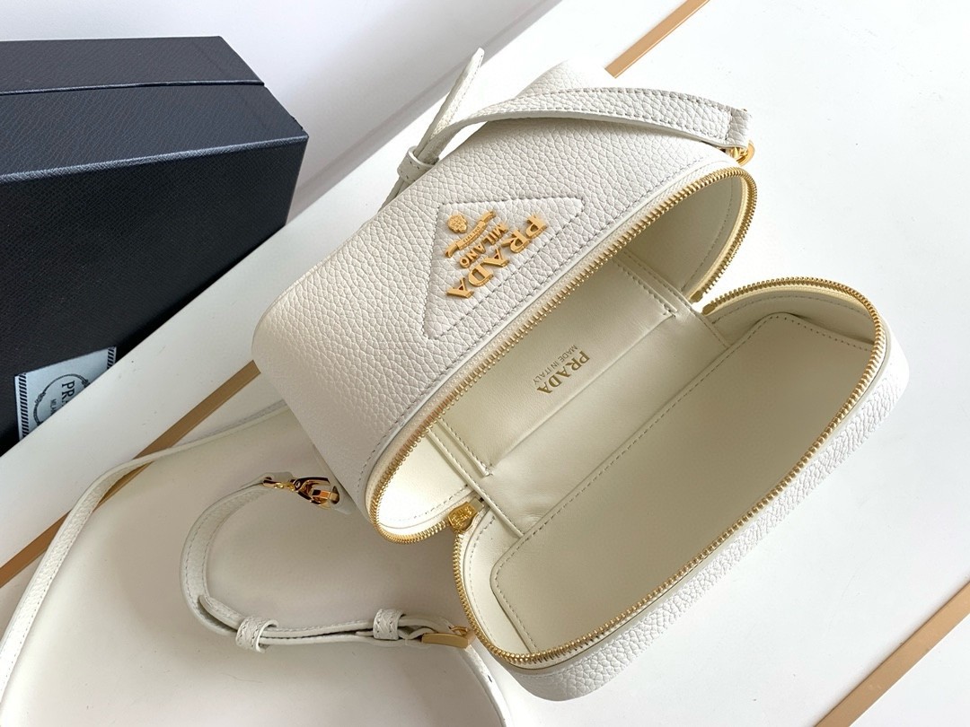 Pra*a mini vanity bag in white grained leather