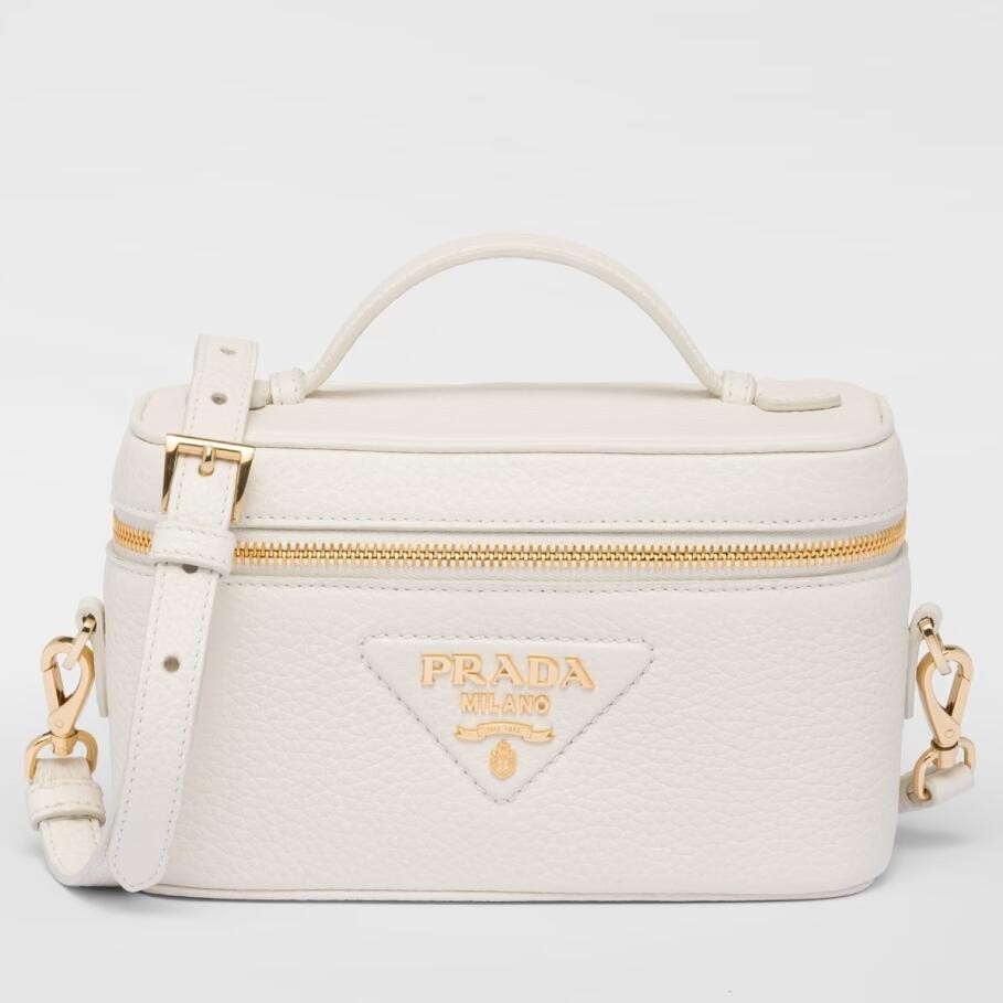 Pra*a mini vanity bag in white grained leather