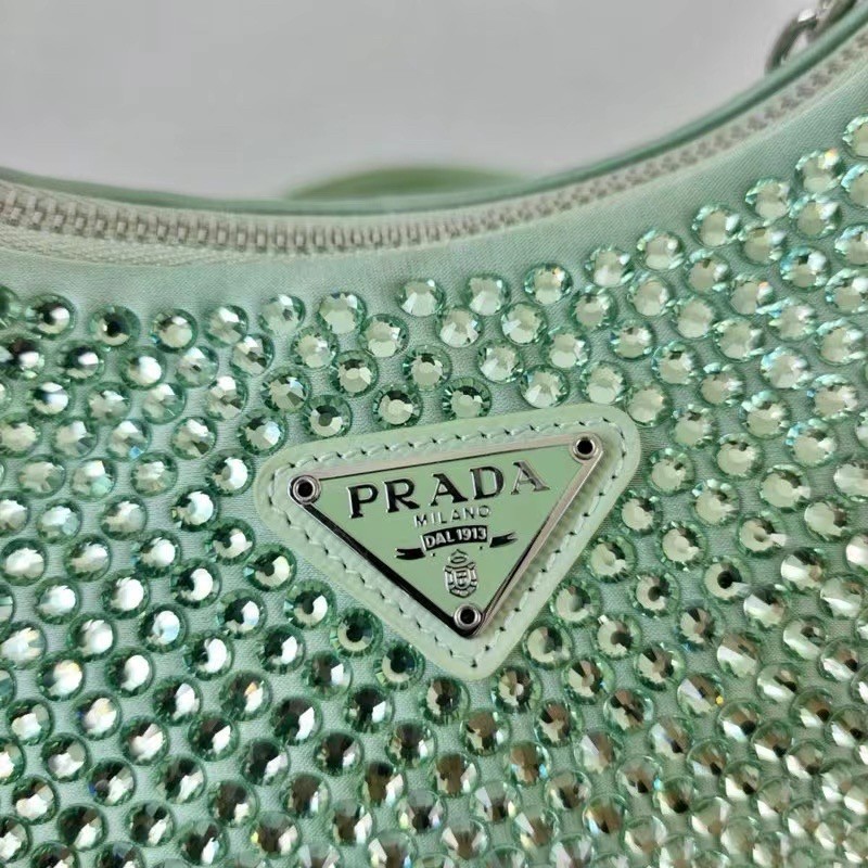 Pra*a re-edition 2005 bag in aqua satin with crystals