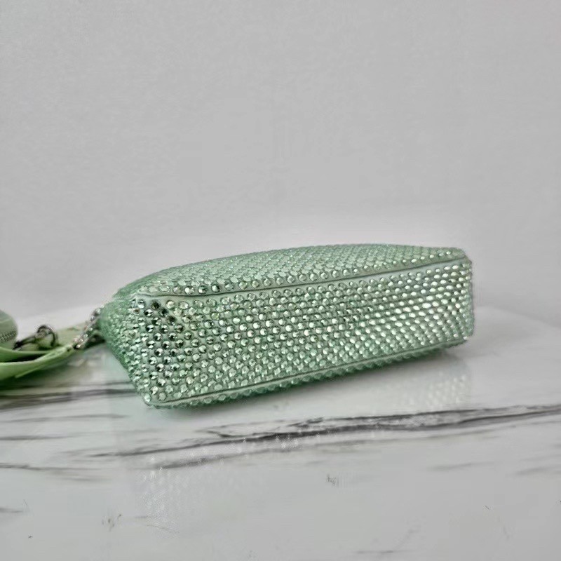 Pra*a re-edition 2005 bag in aqua satin with crystals