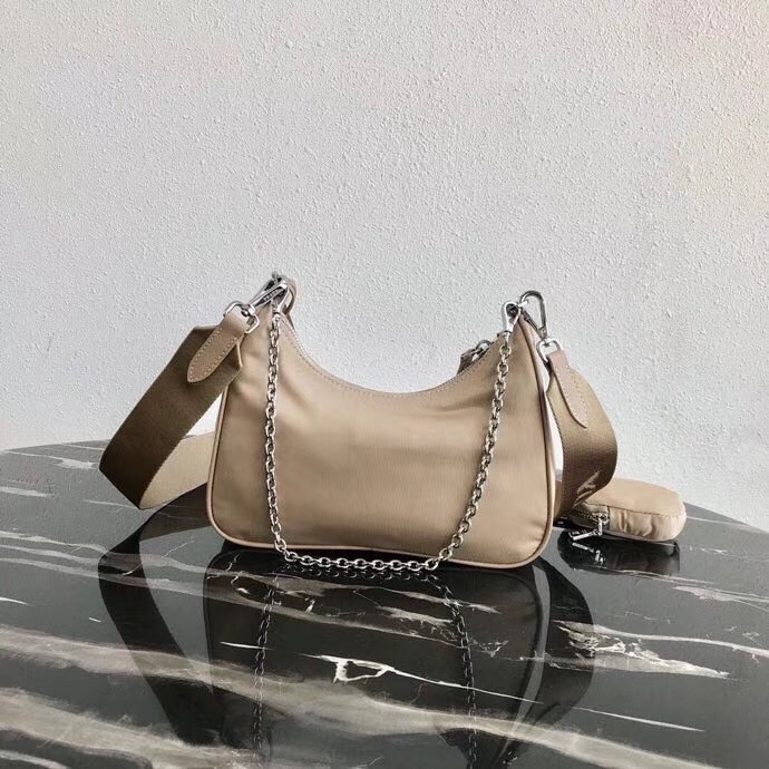Pra*a re-edition 2005 shoulder bag in beige nylon
