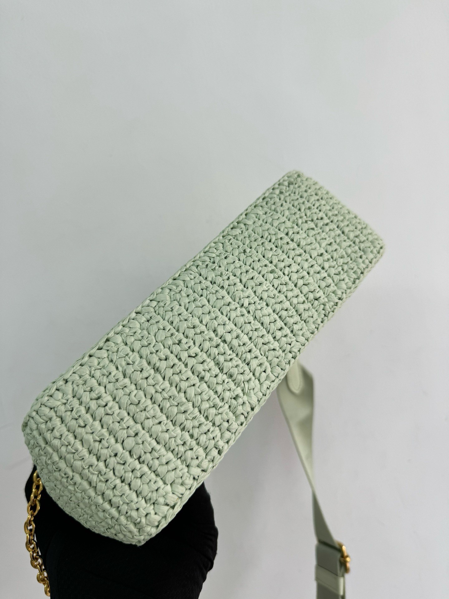 Pra*a re-edition 2005 crochet bag in aqua raffia