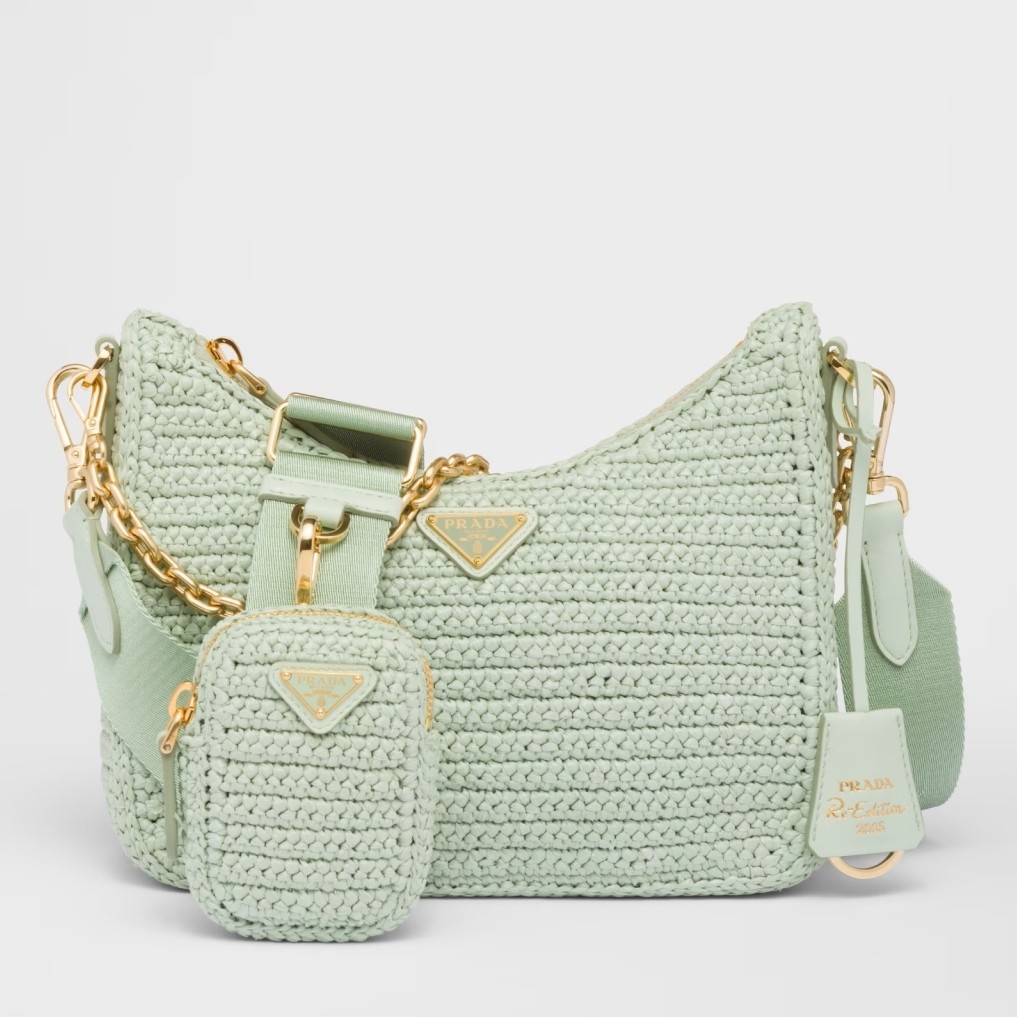 Pra*a re-edition 2005 crochet bag in aqua raffia