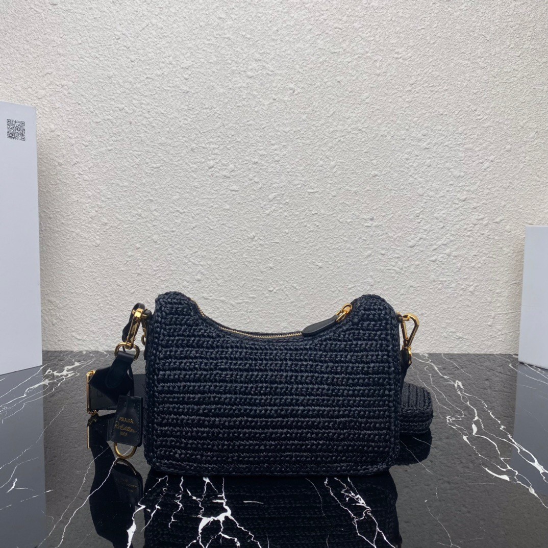 Pra*a re-edition 2005 shoulder bag in black raffia