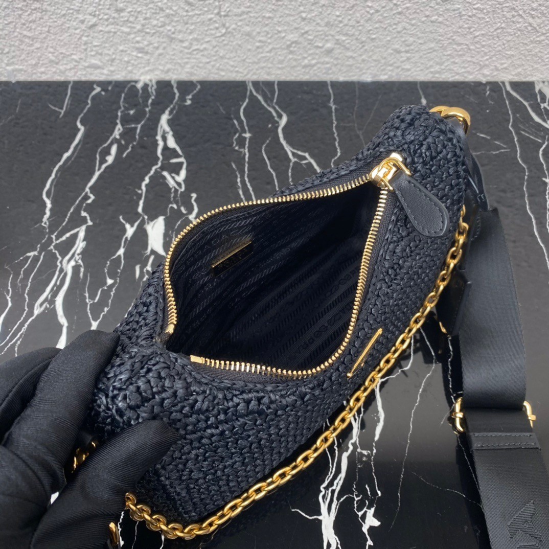 Pra*a re-edition 2005 shoulder bag in black raffia