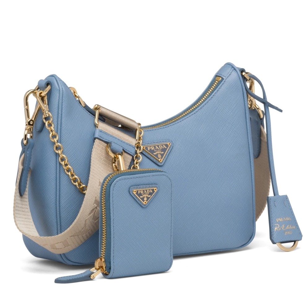 Pra*a re-edition 2005 shoulder bag in blue saffiano leather