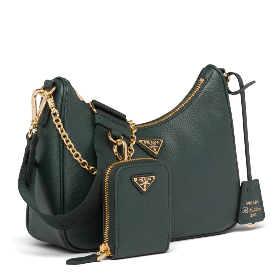 Pra*a re-edition 2005 shoulder bag in green saffiano leather