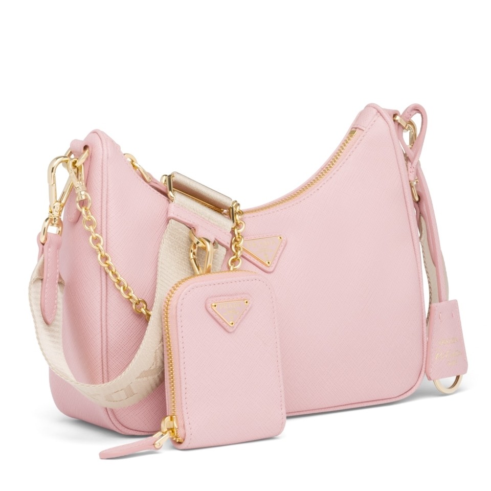 Pra*a re-edition 2005 shoulder bag in pink saffiano leather