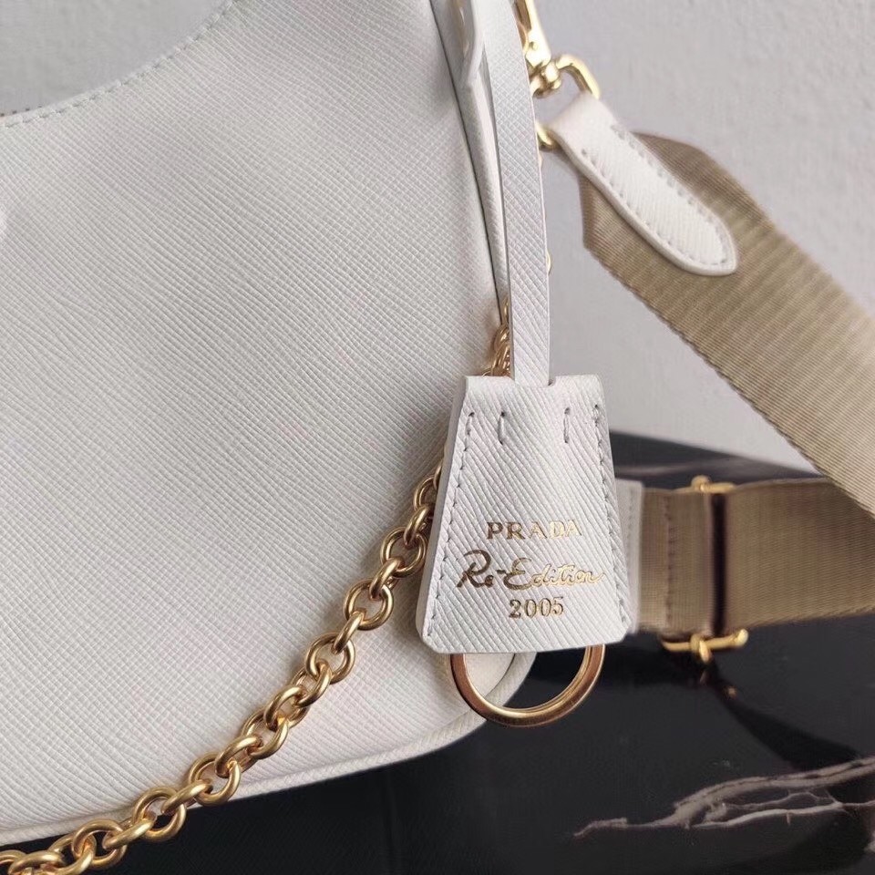 Pra*a re-edition 2005 shoulder bag in white saffiano leather