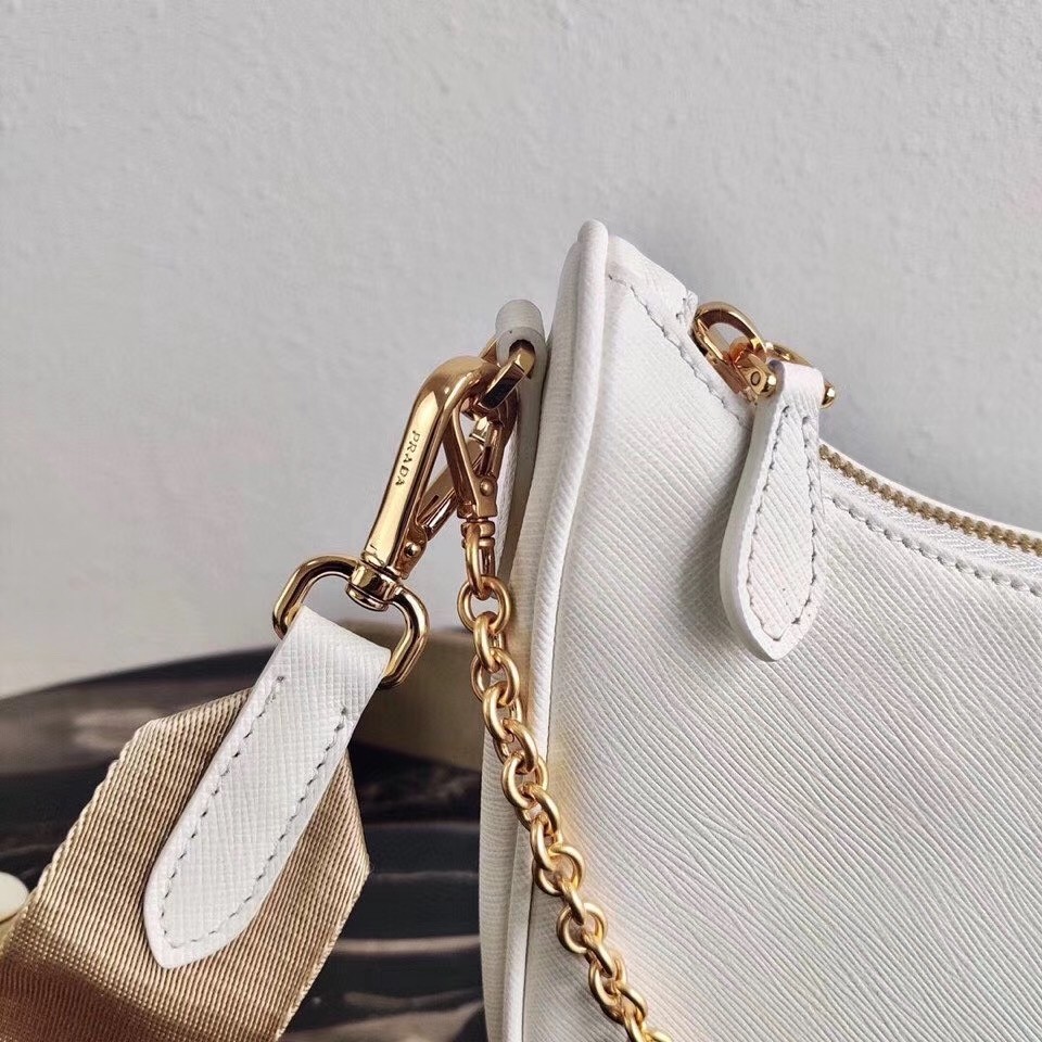 Pra*a re-edition 2005 shoulder bag in white saffiano leather