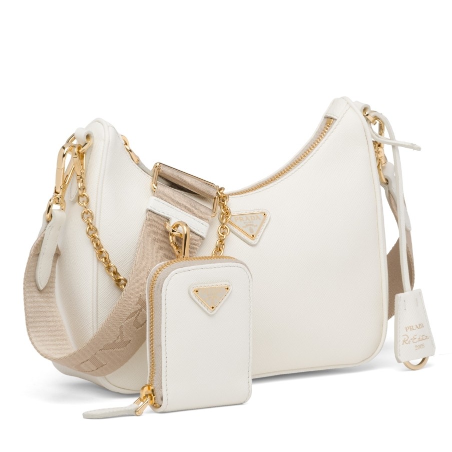 Pra*a re-edition 2005 shoulder bag in white saffiano leather