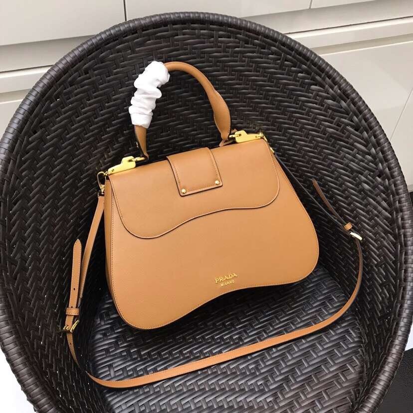 Pra*a camel large sidonie saffiano leather bag